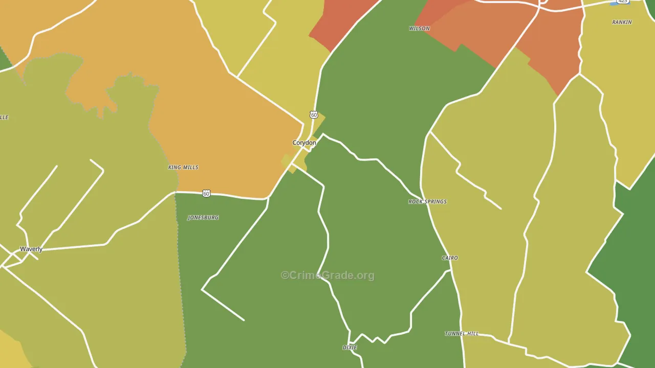 Corydon, KY Map of Vandalism Rates