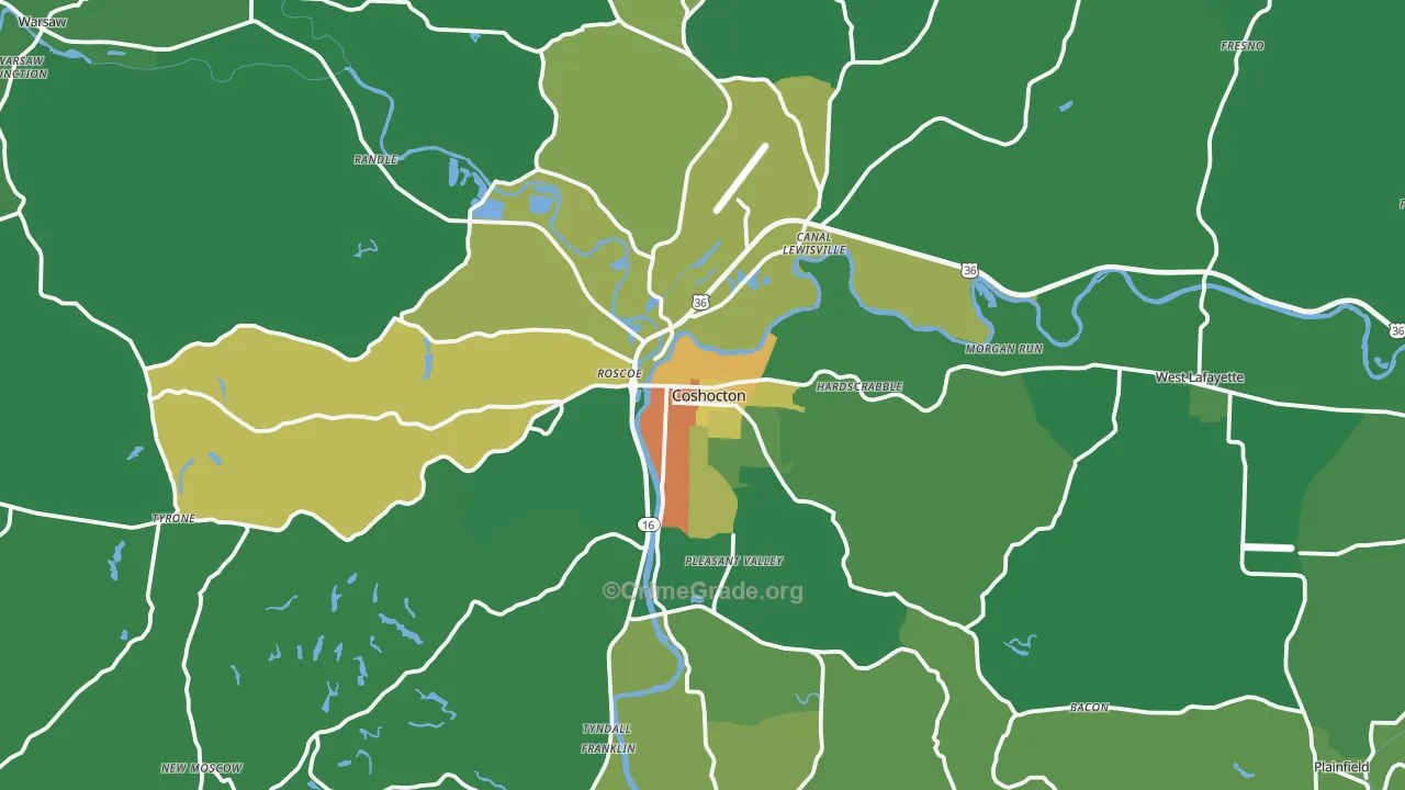 Coshocton, OH Map of Vandalism Rates