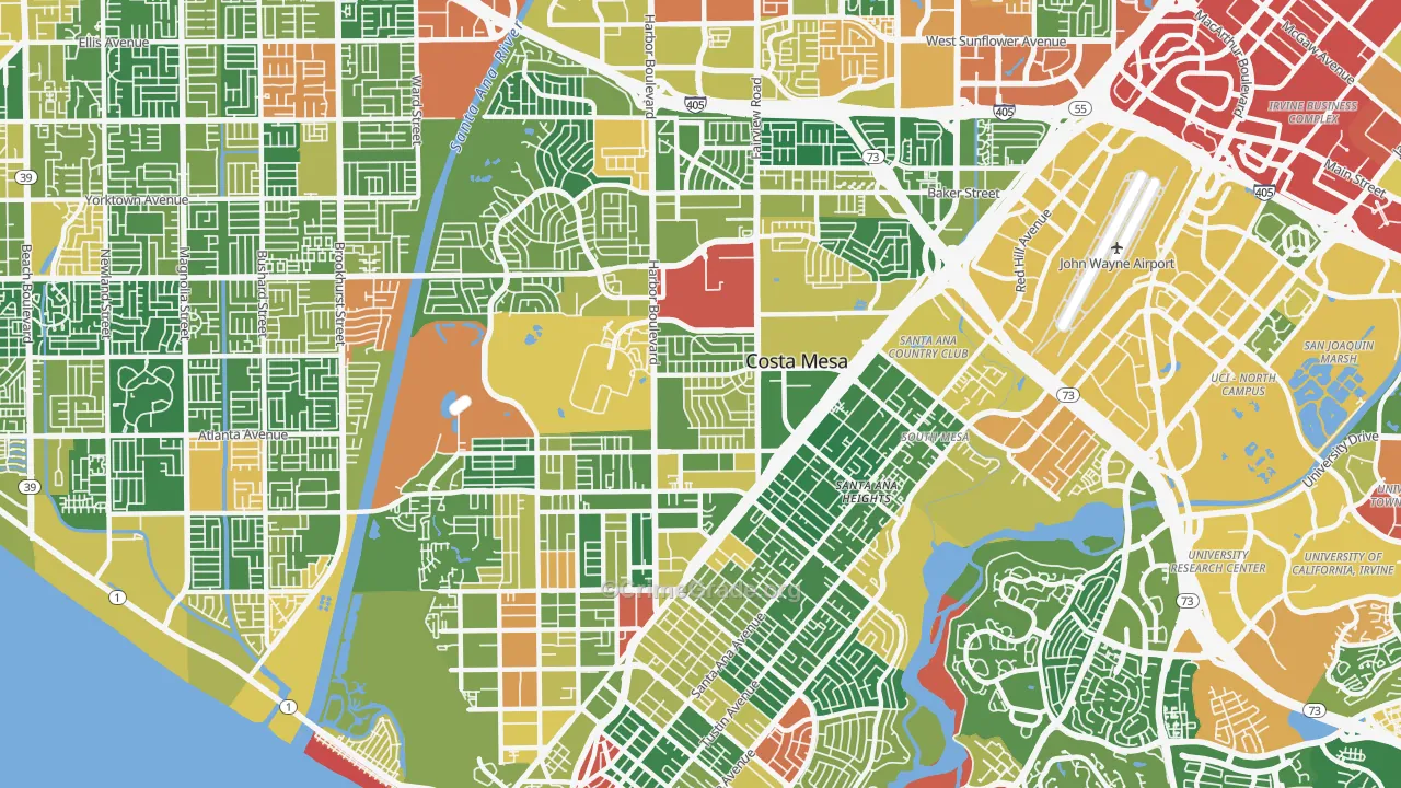 Costa Mesa, CA Map of Vandalism Rates