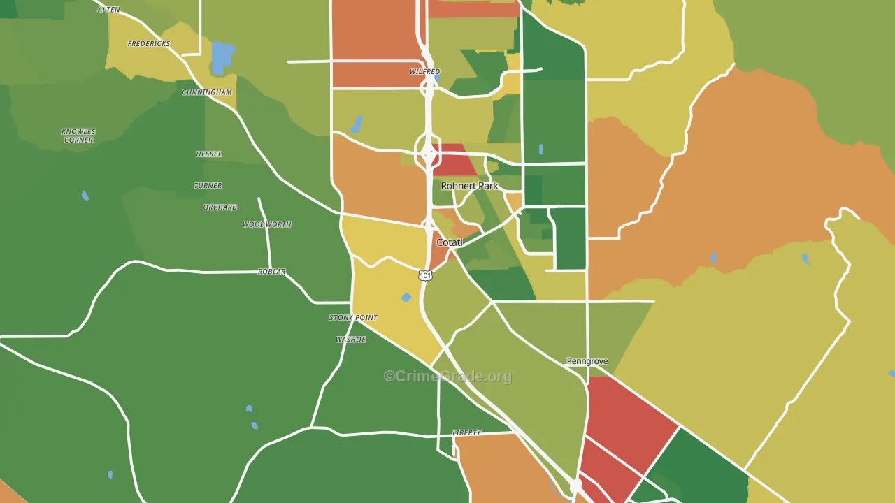 Cotati, CA Map of Vandalism Rates