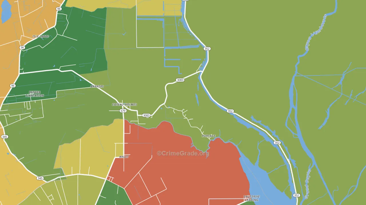 Coteau Holmes, LA Map of Vandalism Rates