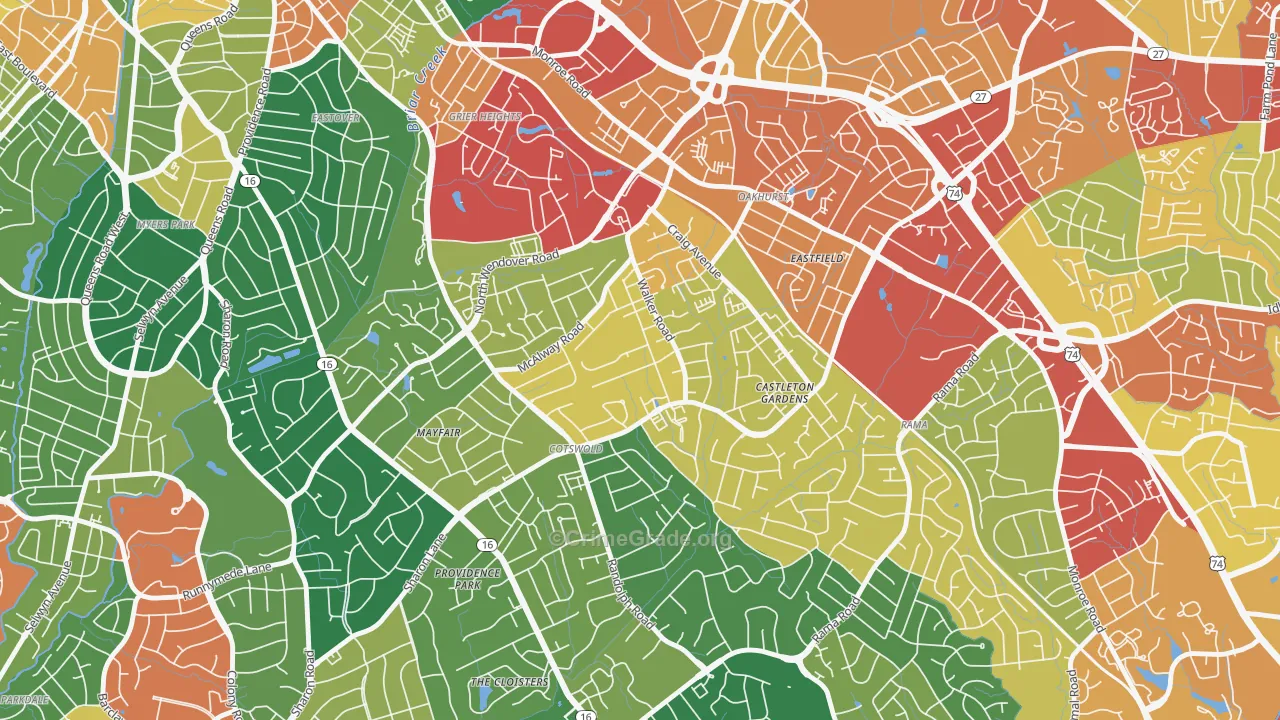 Cotswold, Charlotte, NC Map of Vandalism Rates