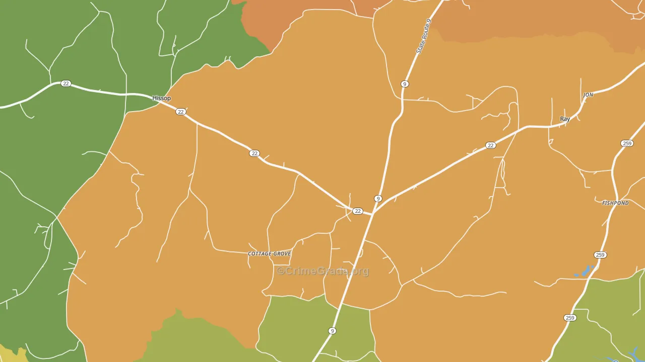 Cottage Grove, AL Map of Vandalism Rates