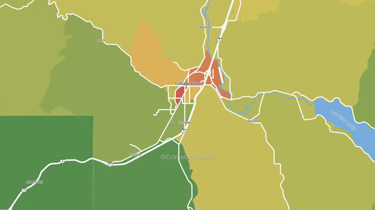 Cottage Grove, OR Map of Vandalism Rates