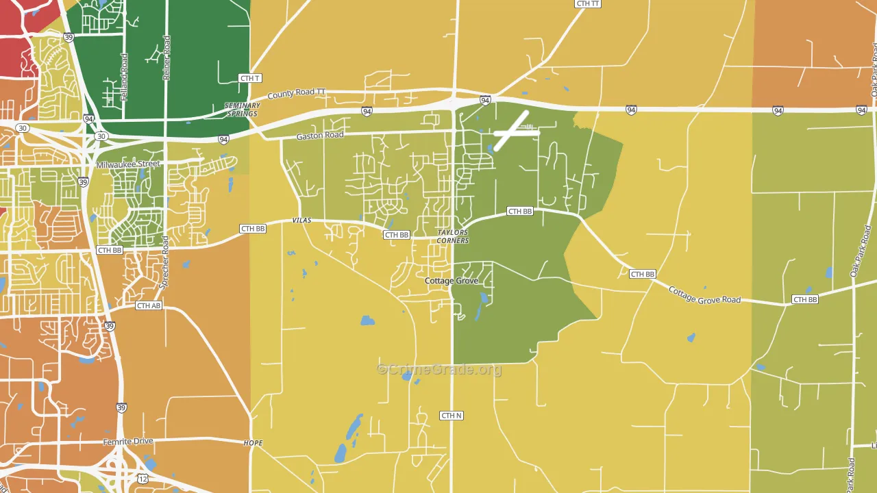 Cottage Grove, WI Map of Vandalism Rates