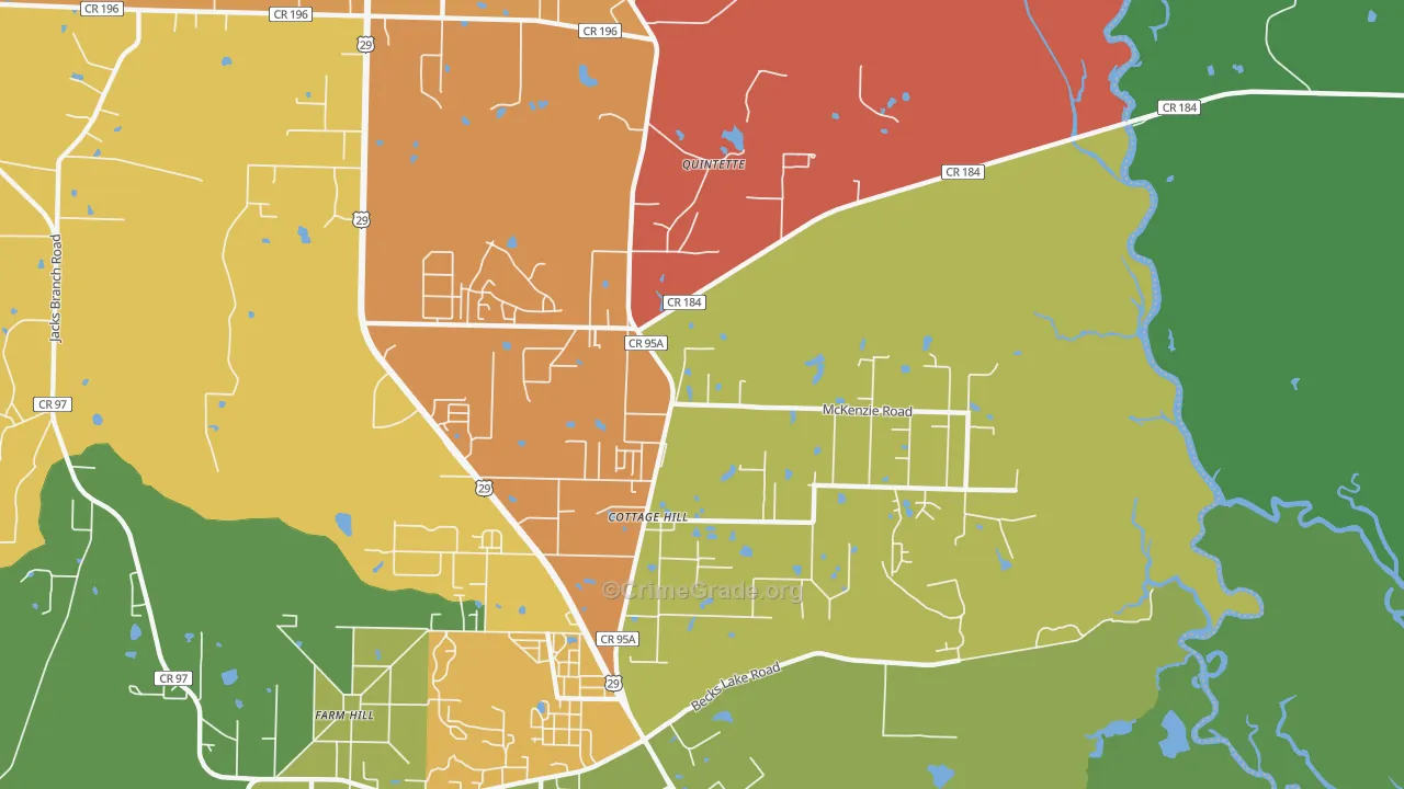 Cottage Hill, FL Map of Vandalism Rates