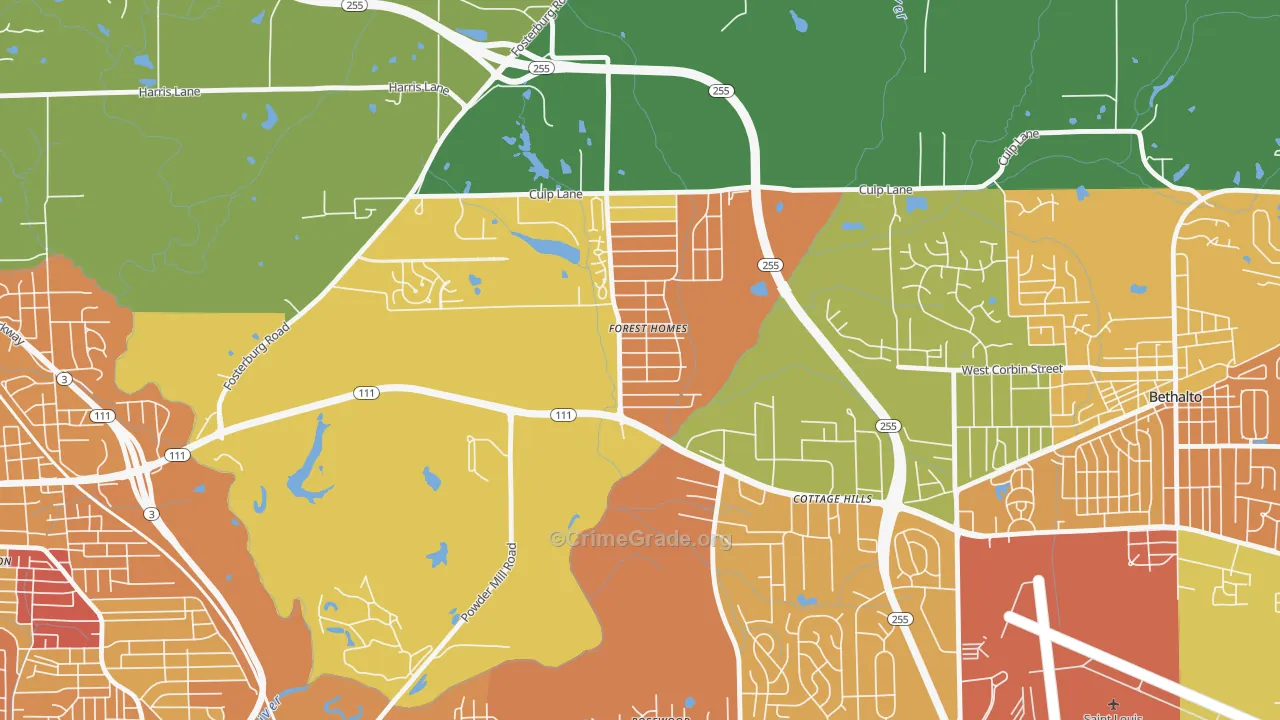 Cottage Hills, IL Map of Vandalism Rates