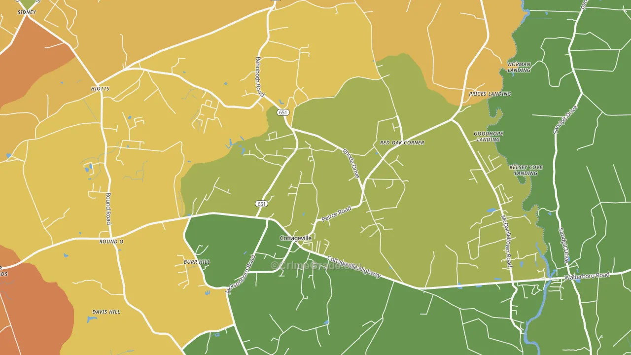 Cottageville, SC Map of Vandalism Rates