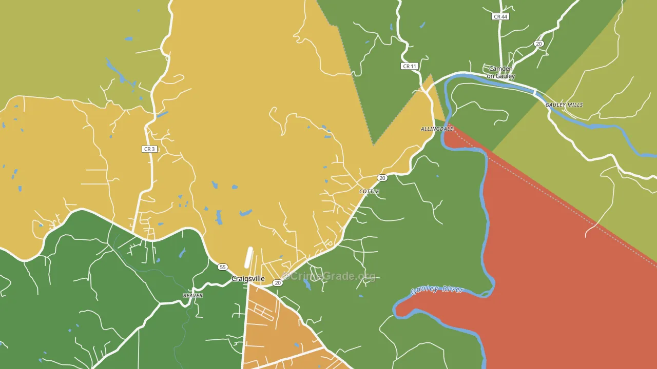 Cottle, WV Map of Vandalism Rates