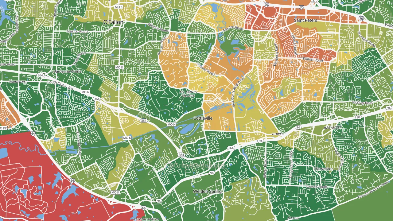 Cottleville, MO Map of Vandalism Rates