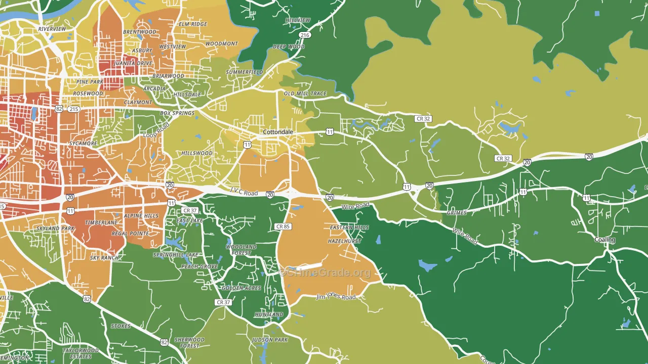 Cottondale, AL Map of Vandalism Rates