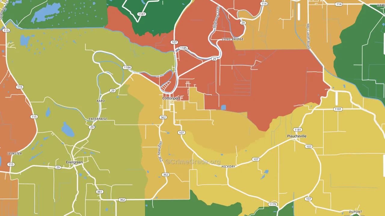 Cottonport, LA Map of Vandalism Rates