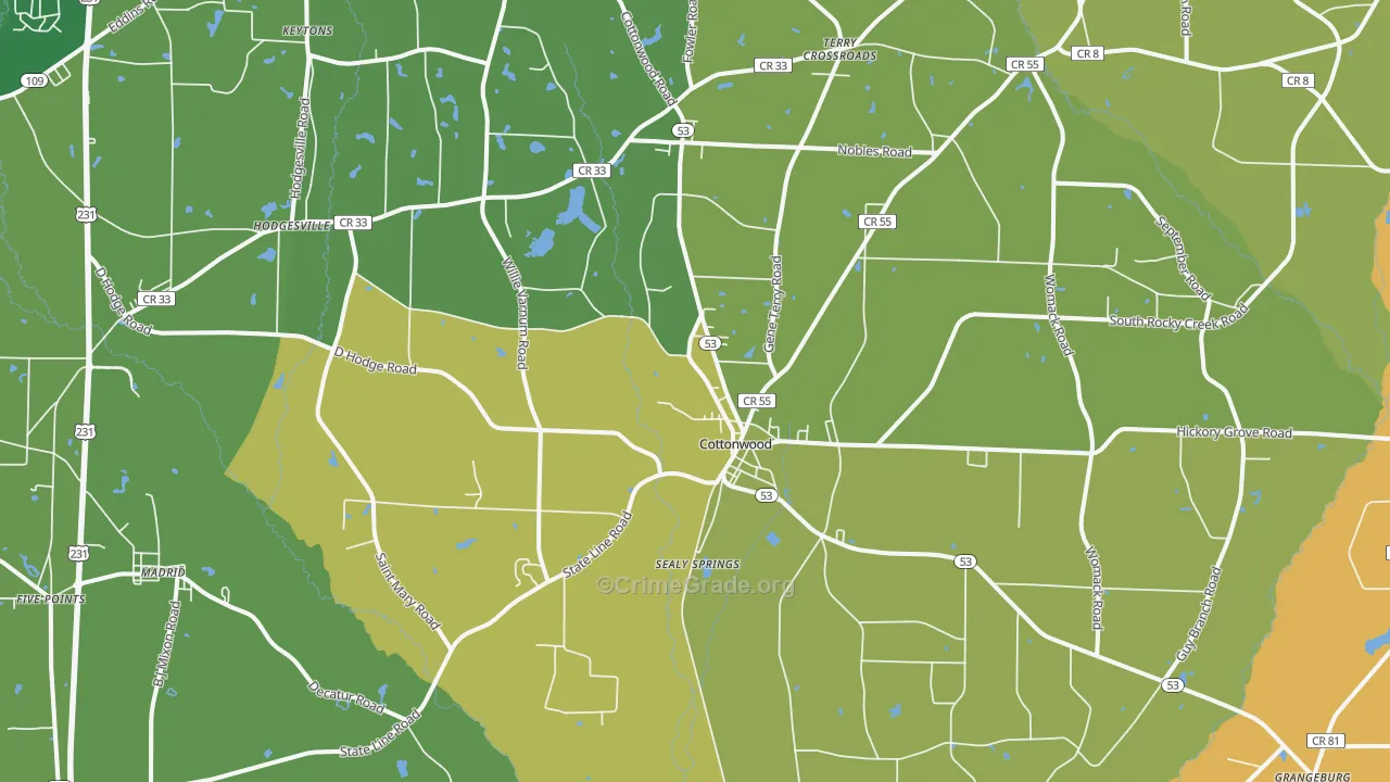 Cottonwood, AL Map of Vandalism Rates