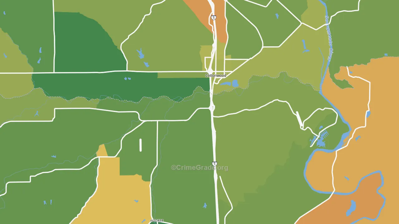 Cottonwood, CA Map of Vandalism Rates