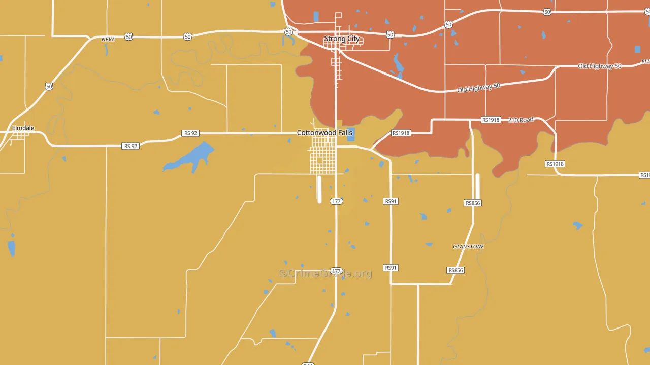 Cottonwood Falls, KS Map of Vandalism Rates