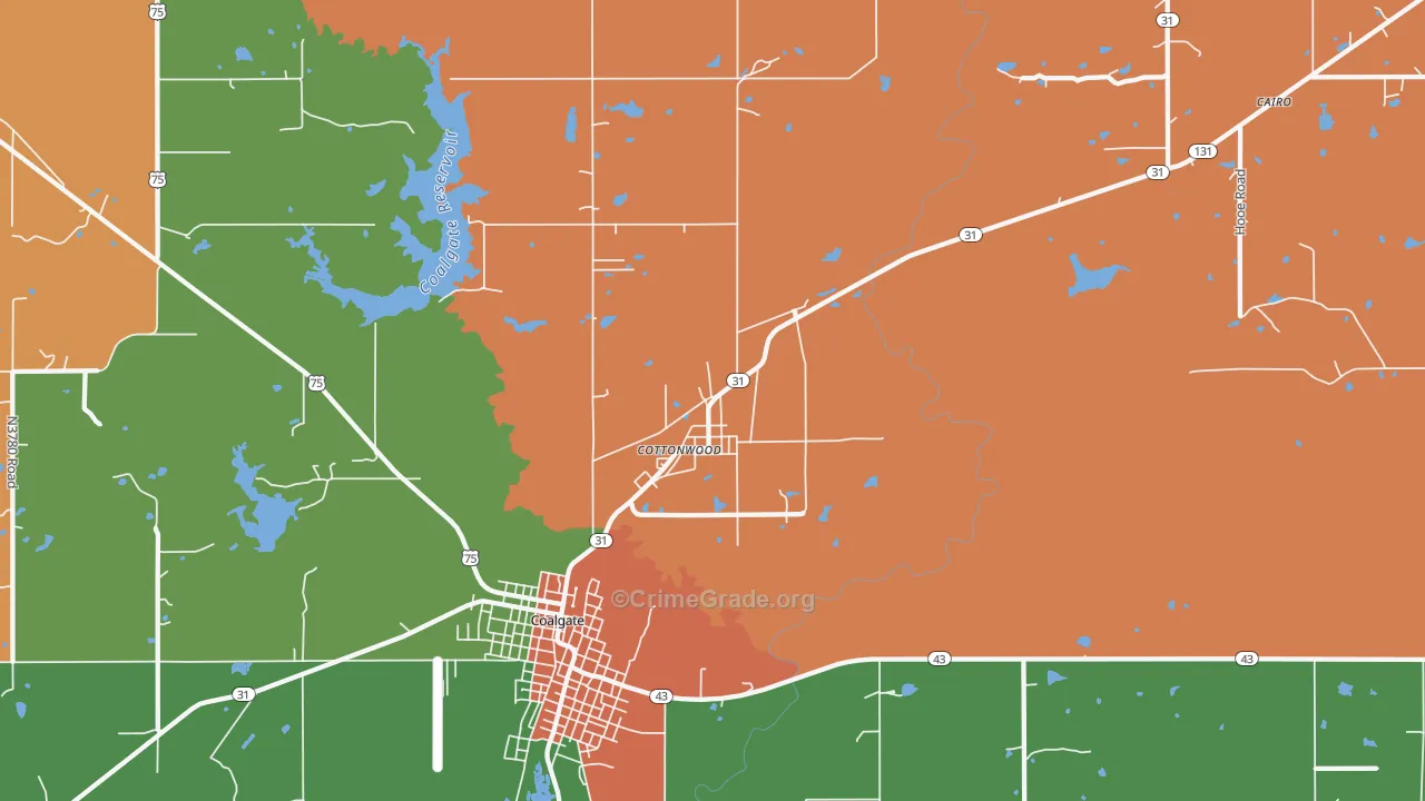 Cottonwood, OK Map of Vandalism Rates
