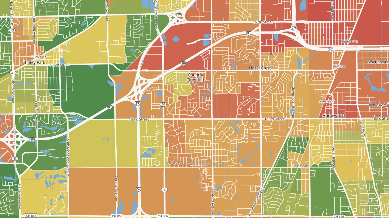 Country Club Hills, IL Map of Vandalism Rates