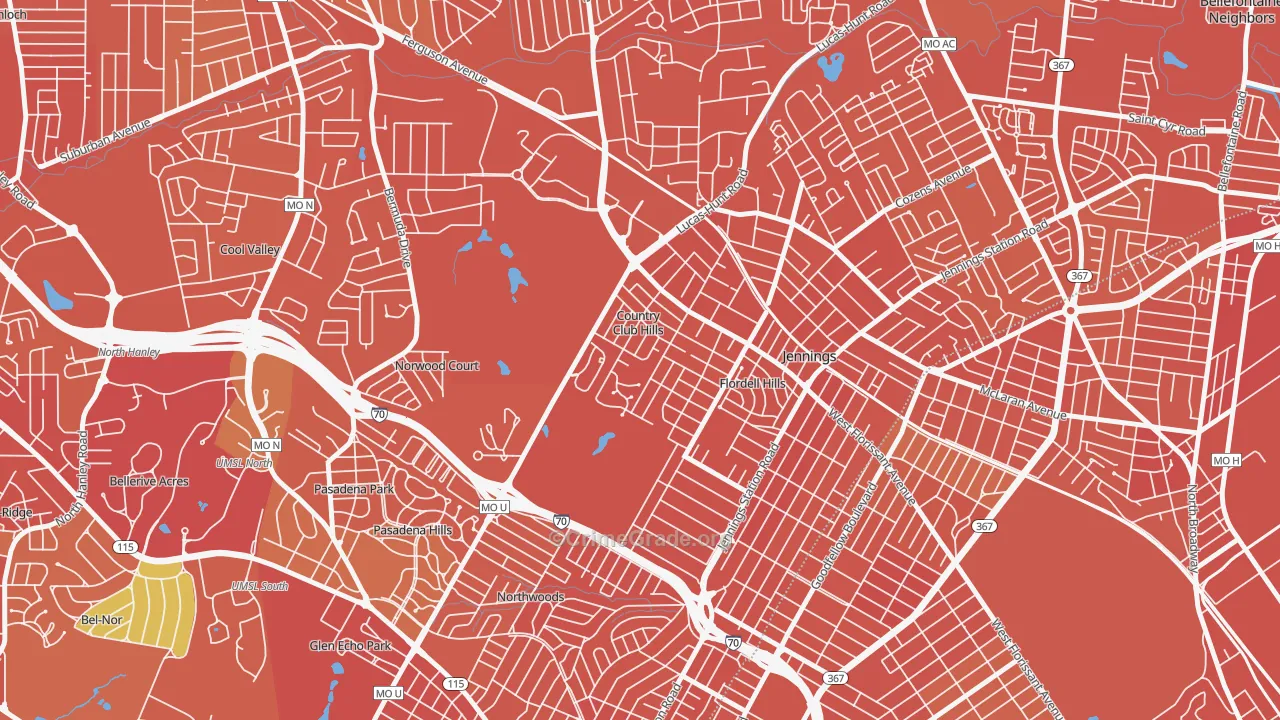 Country Club Hills, MO Map of Vandalism Rates