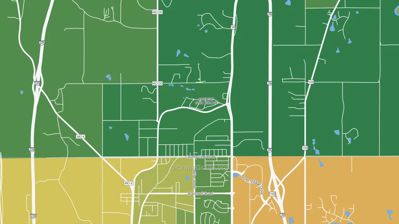 Country Club, MO Map of Vandalism Rates