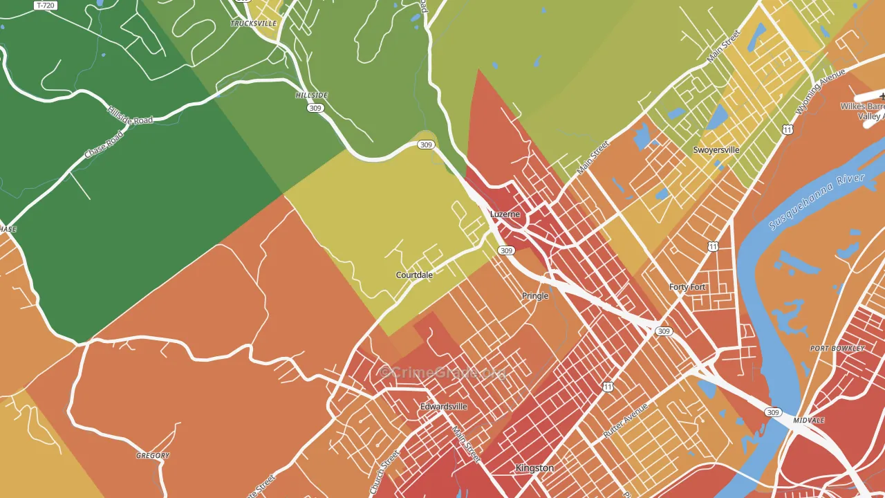 Courtdale, PA Map of Vandalism Rates