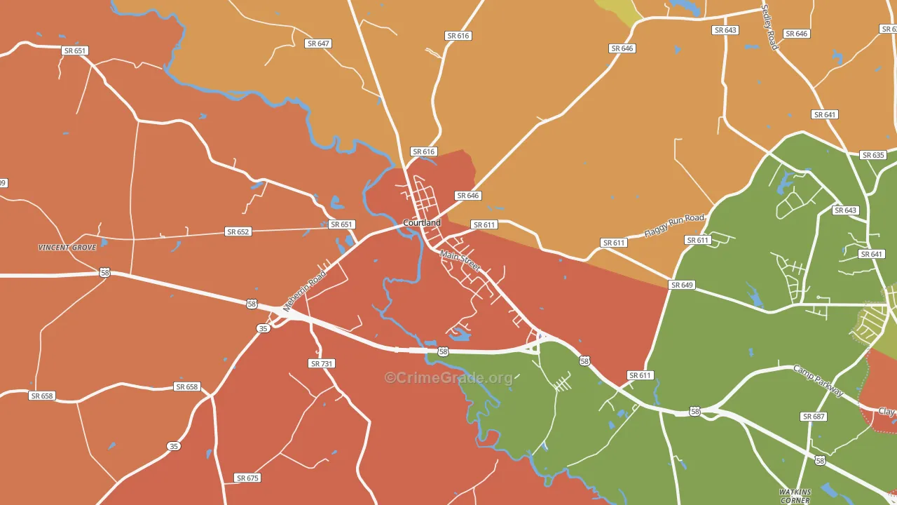Courtland, VA Map of Vandalism Rates
