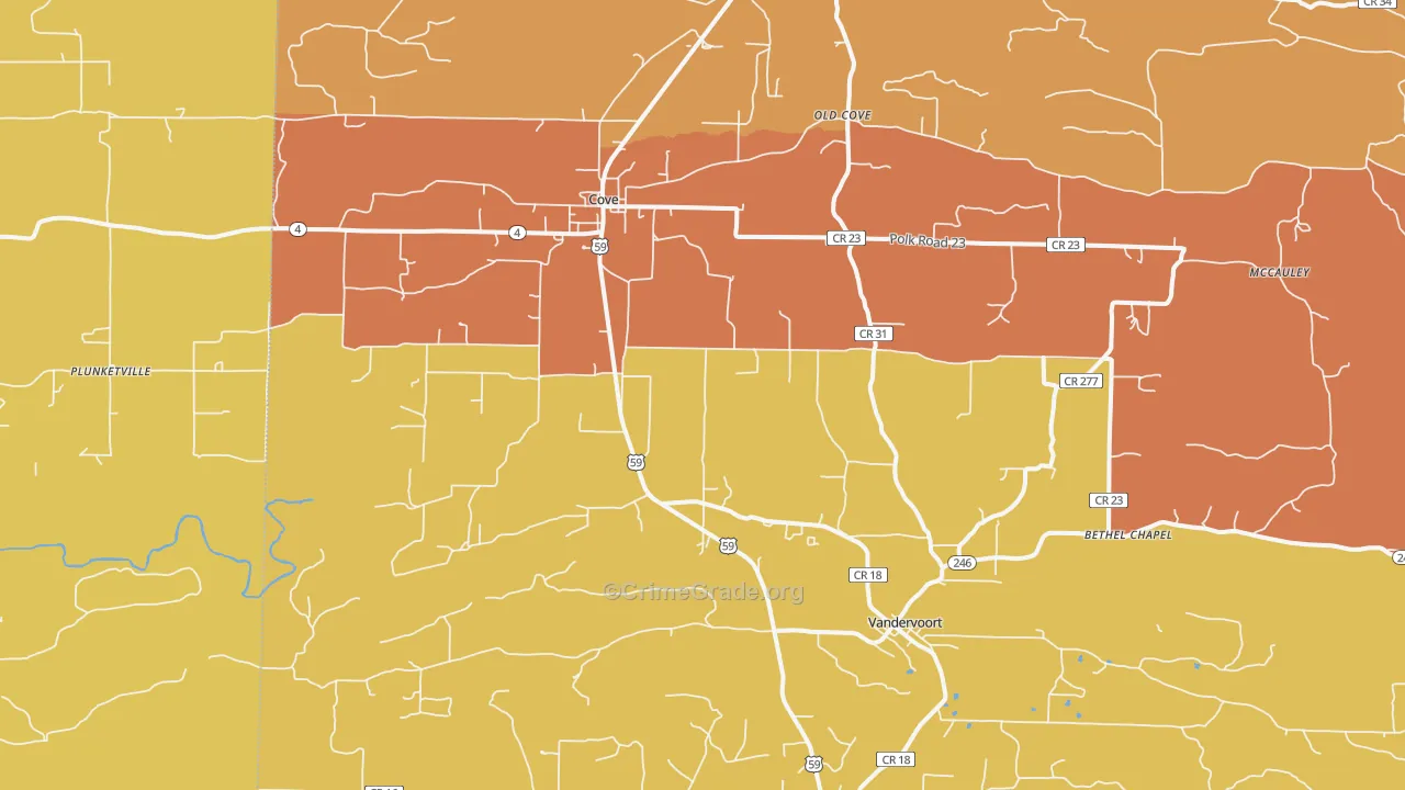 Cove, AR Map of Vandalism Rates