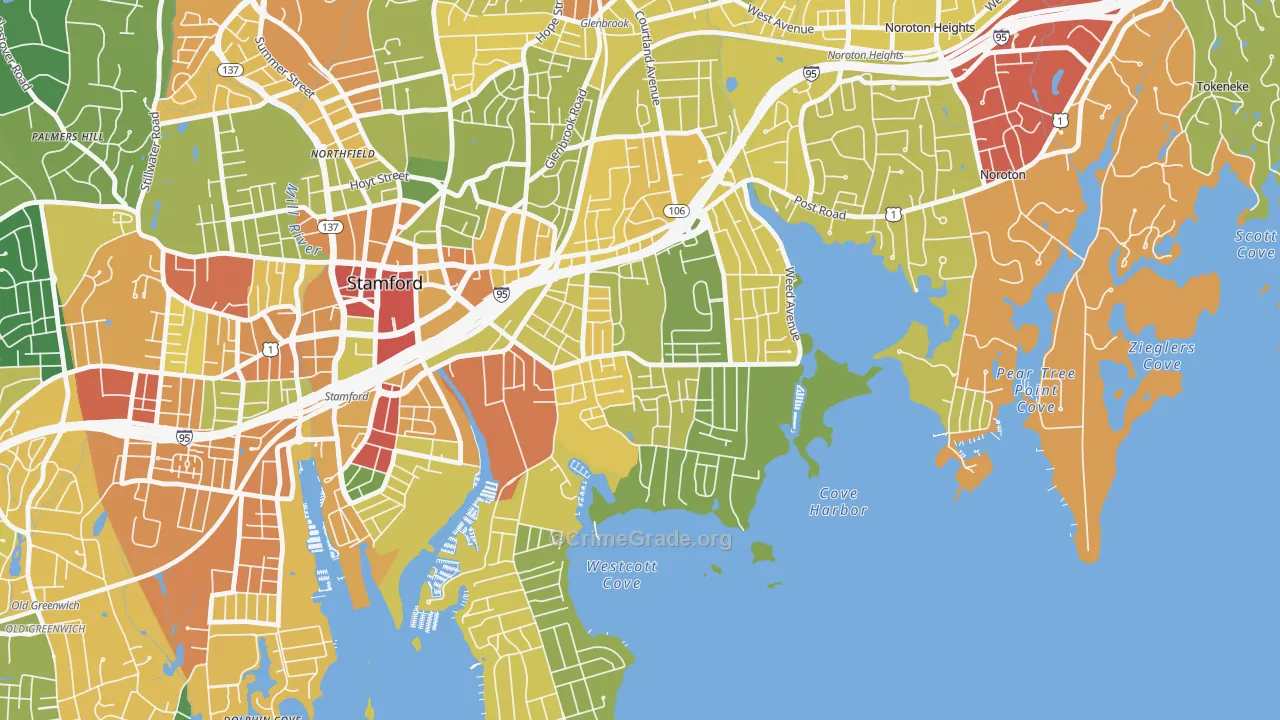 Cove-East Side, Stamford, CT Map of Vandalism Rates