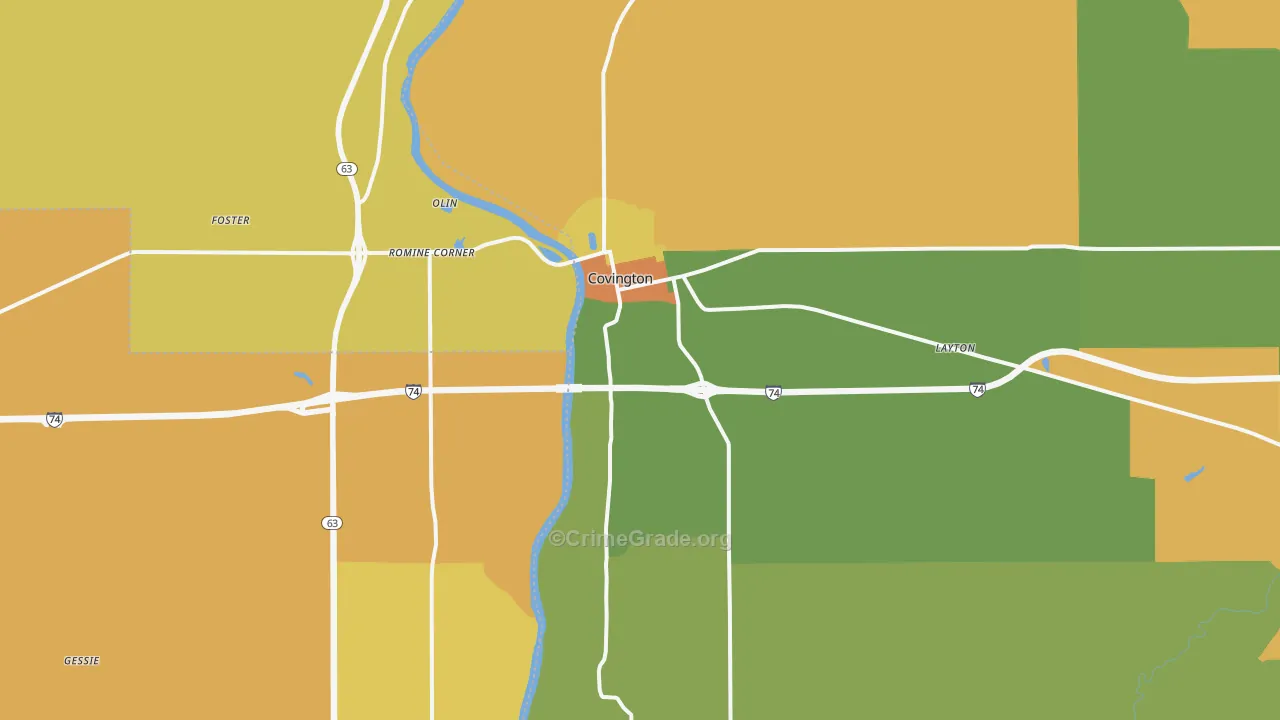 Covington, IN Map of Vandalism Rates