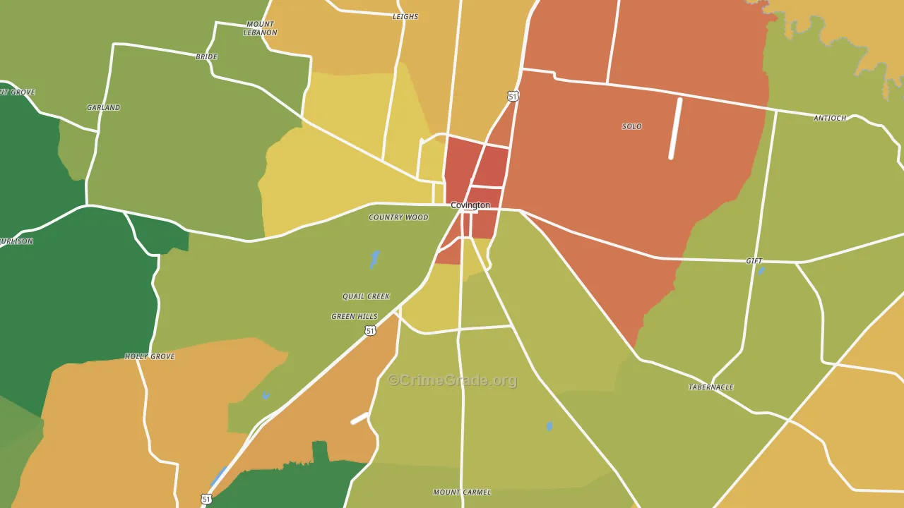 Covington, TN Map of Vandalism Rates