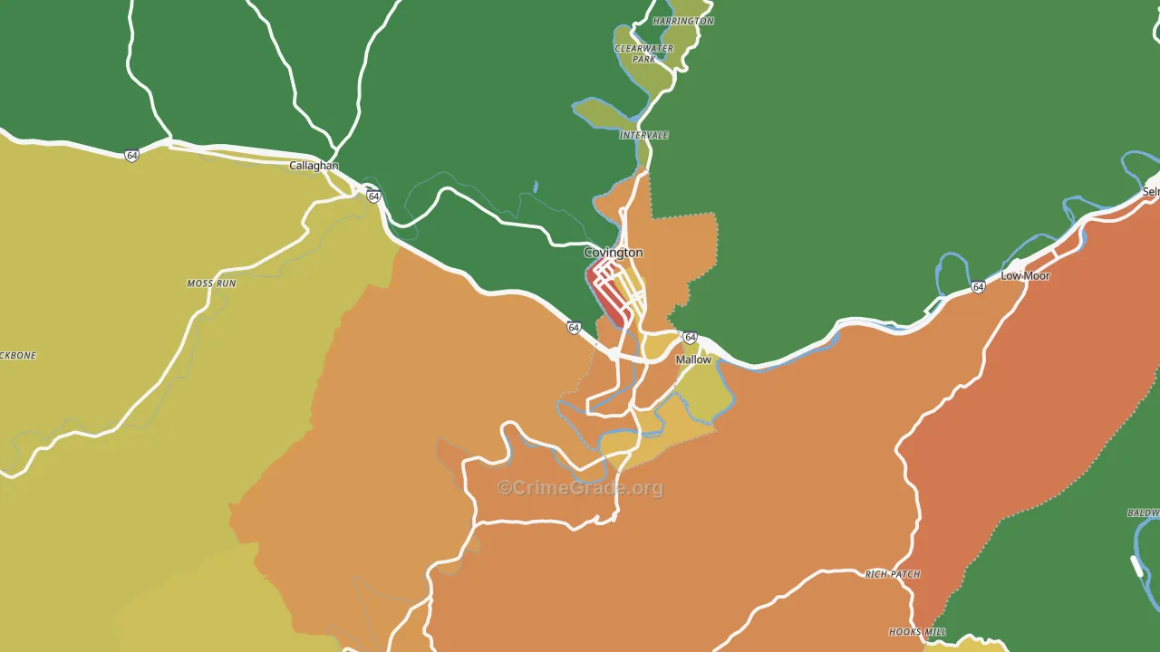 Covington, VA Map of Vandalism Rates