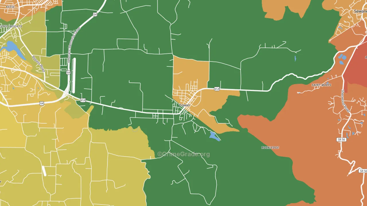 Cowan, TN Map of Vandalism Rates