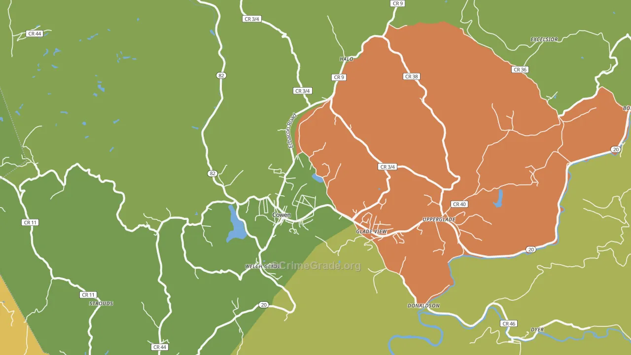 Cowen, WV Map of Vandalism Rates