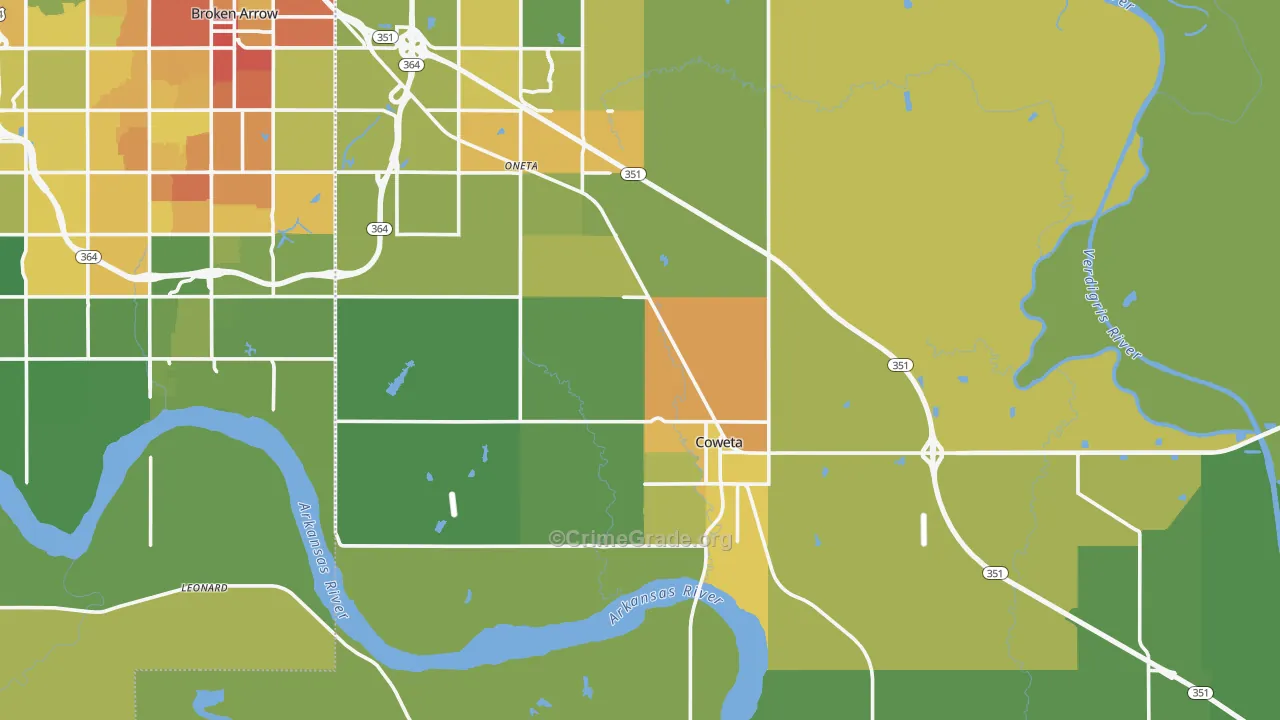 Coweta, OK Map of Vandalism Rates