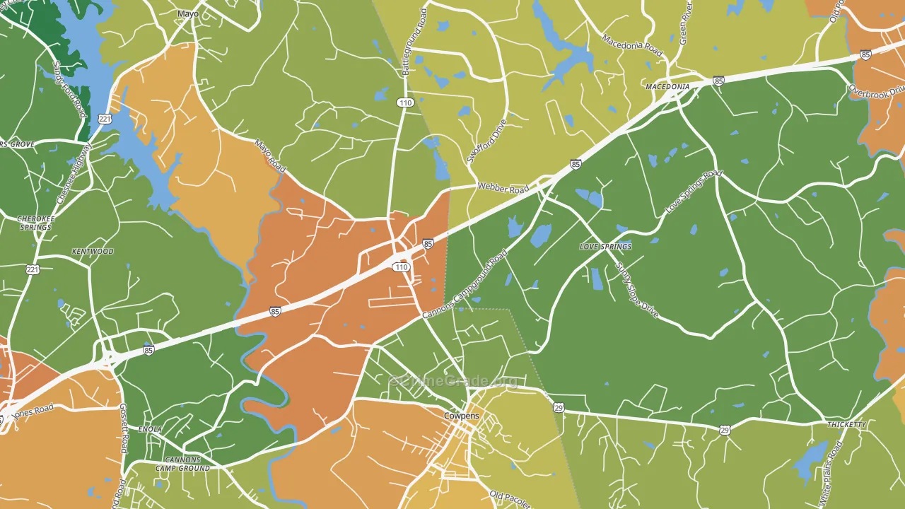Cowpens, SC Map of Vandalism Rates