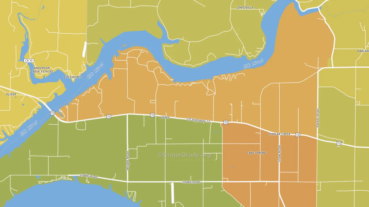 Coxey, AL Map of Vandalism Rates