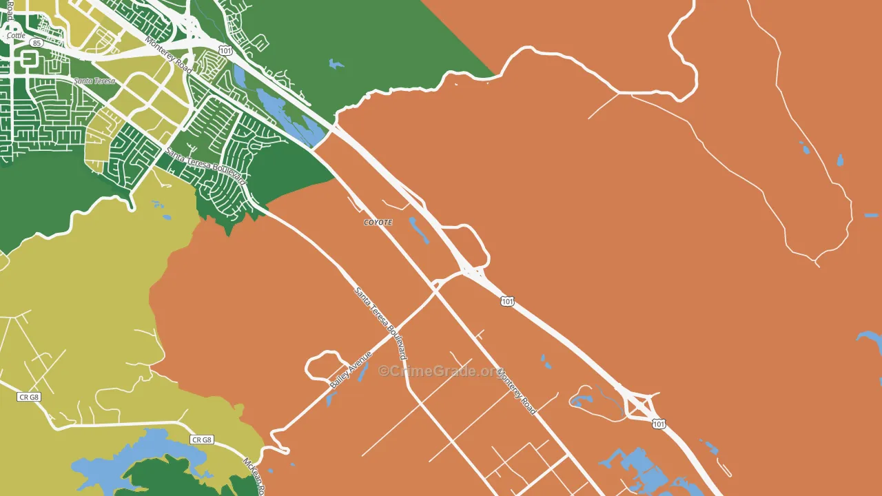 Coyote, CA Map of Vandalism Rates