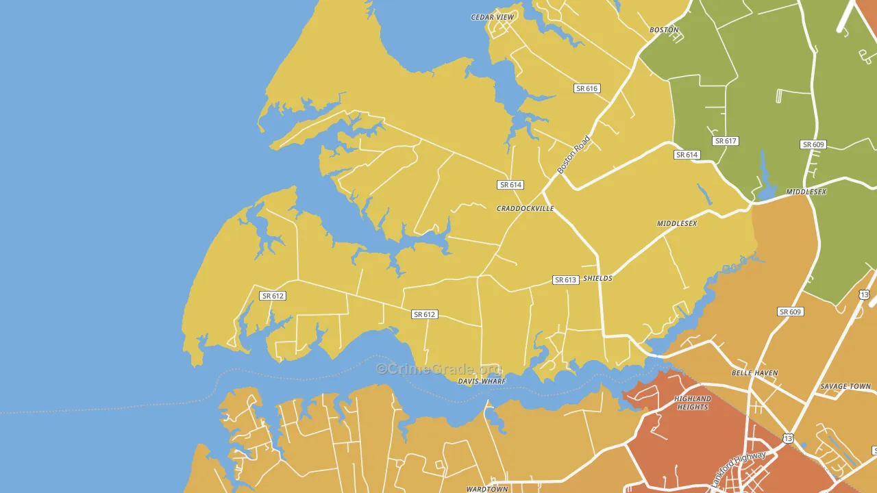 Craddockville, VA Map of Vandalism Rates