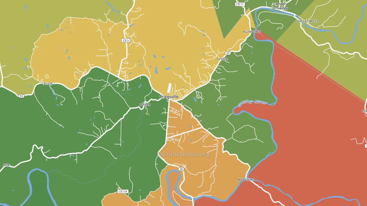 Craigsville, WV Map of Vandalism Rates