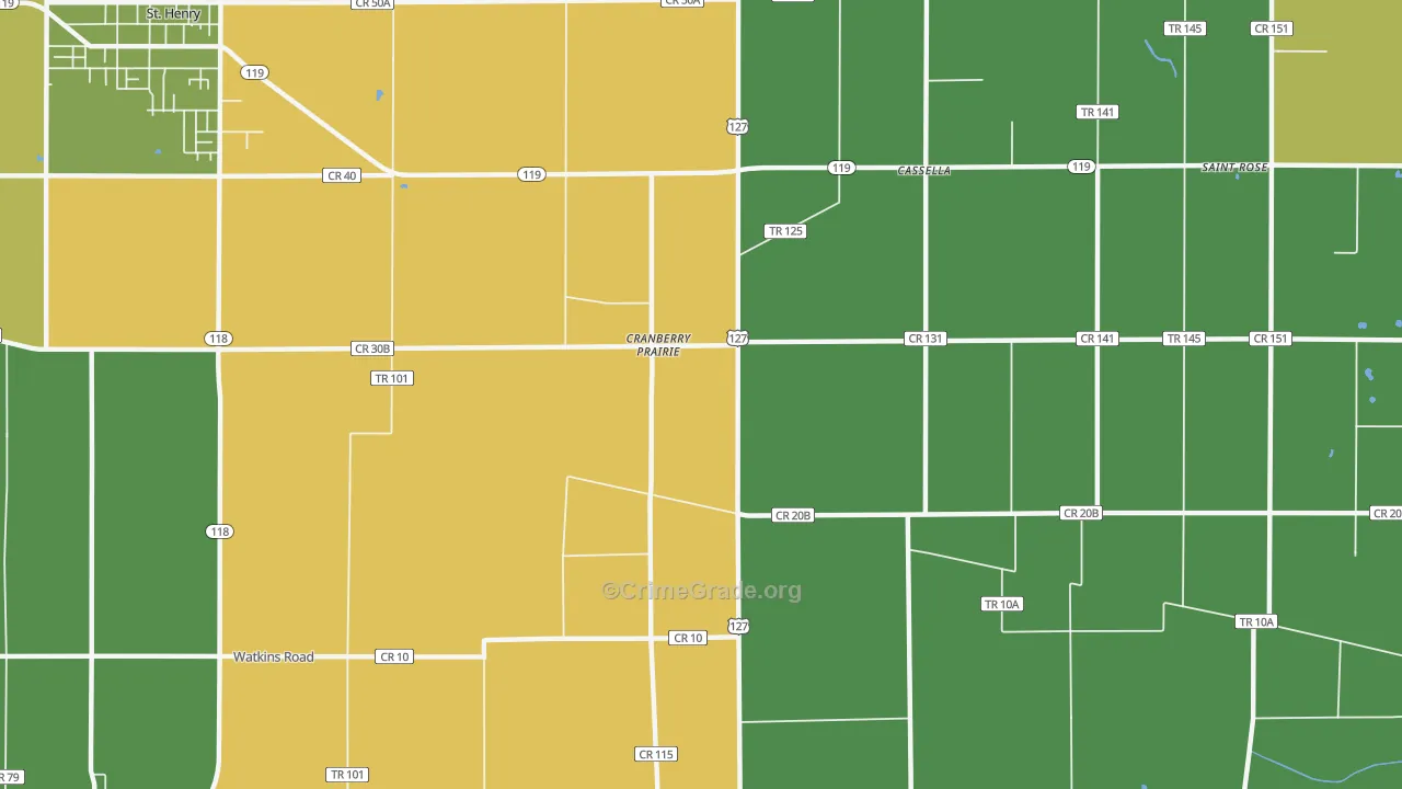 Cranberry Prairie, OH Map of Vandalism Rates