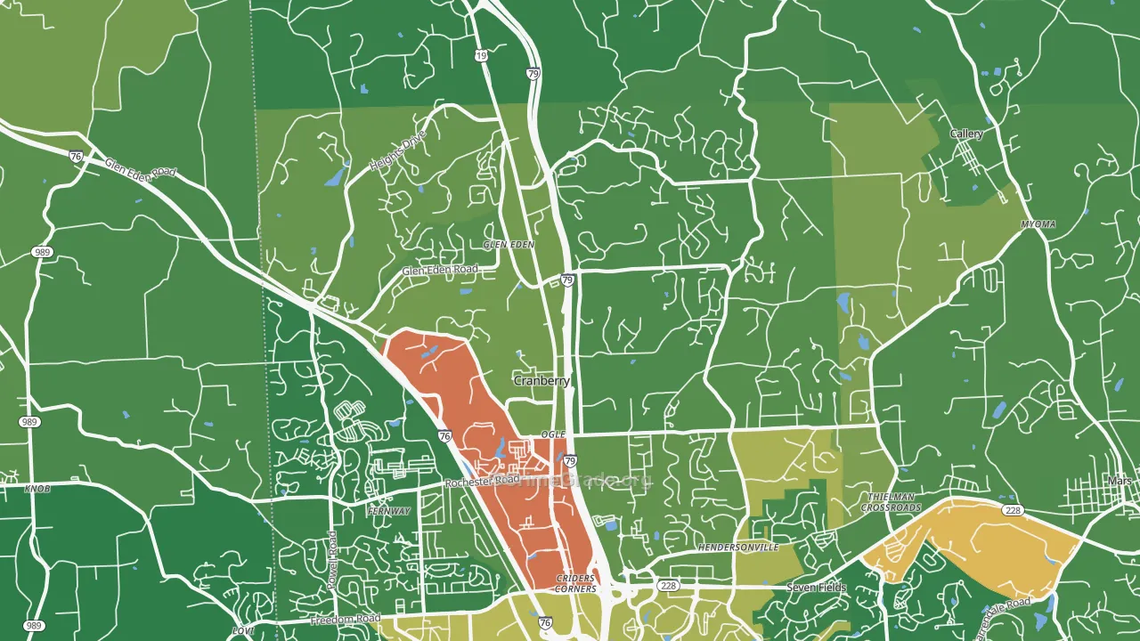 Cranberry Twp, PA Map of Vandalism Rates