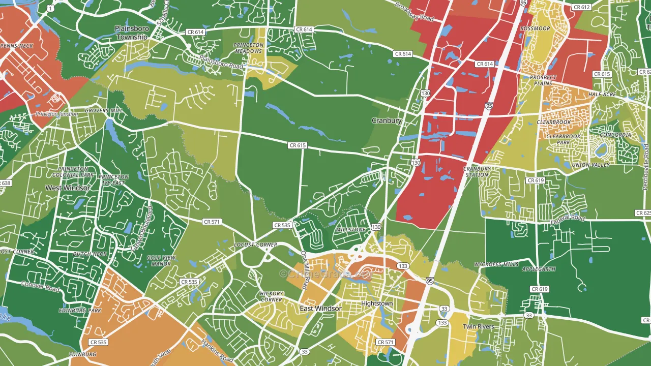 Cranbury, NJ Map of Vandalism Rates