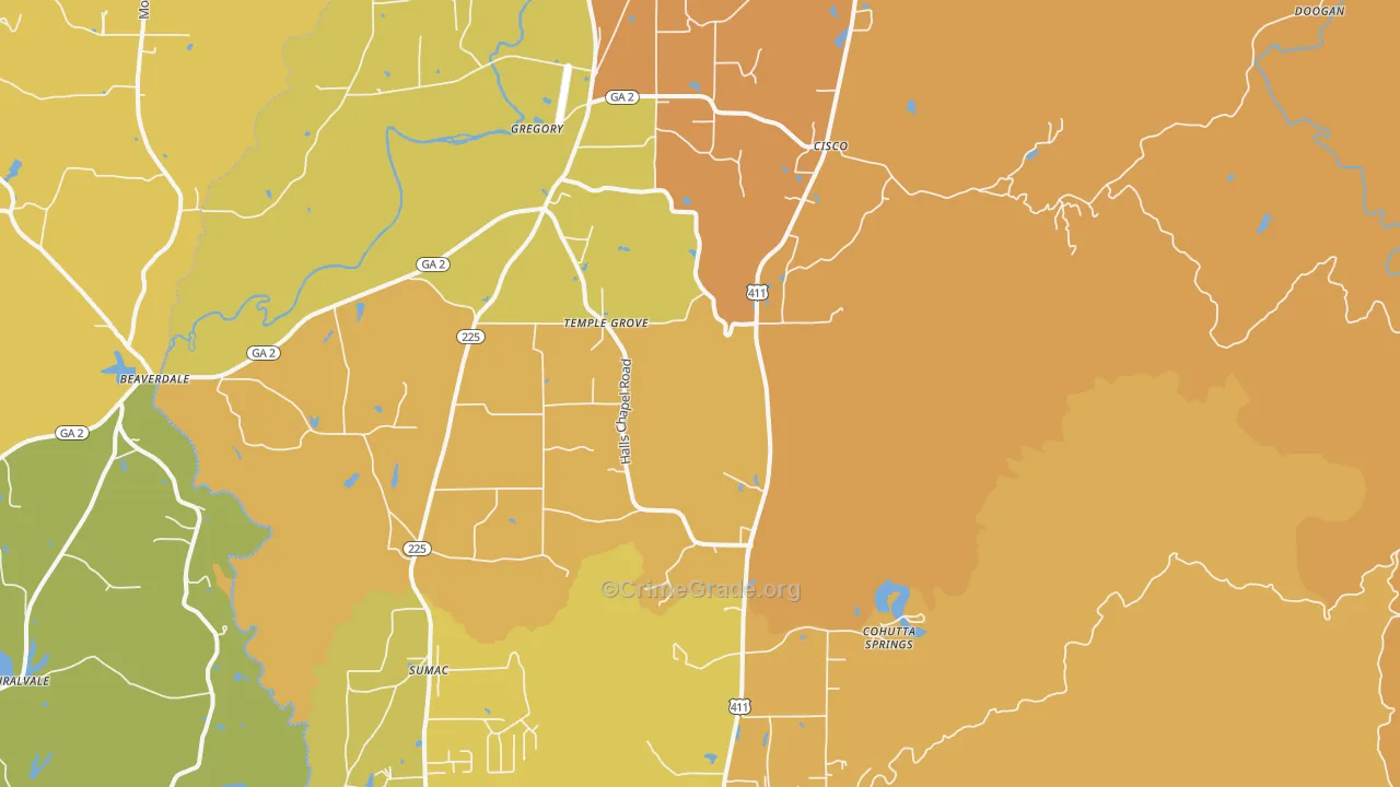 Crandall, GA Map of Vandalism Rates