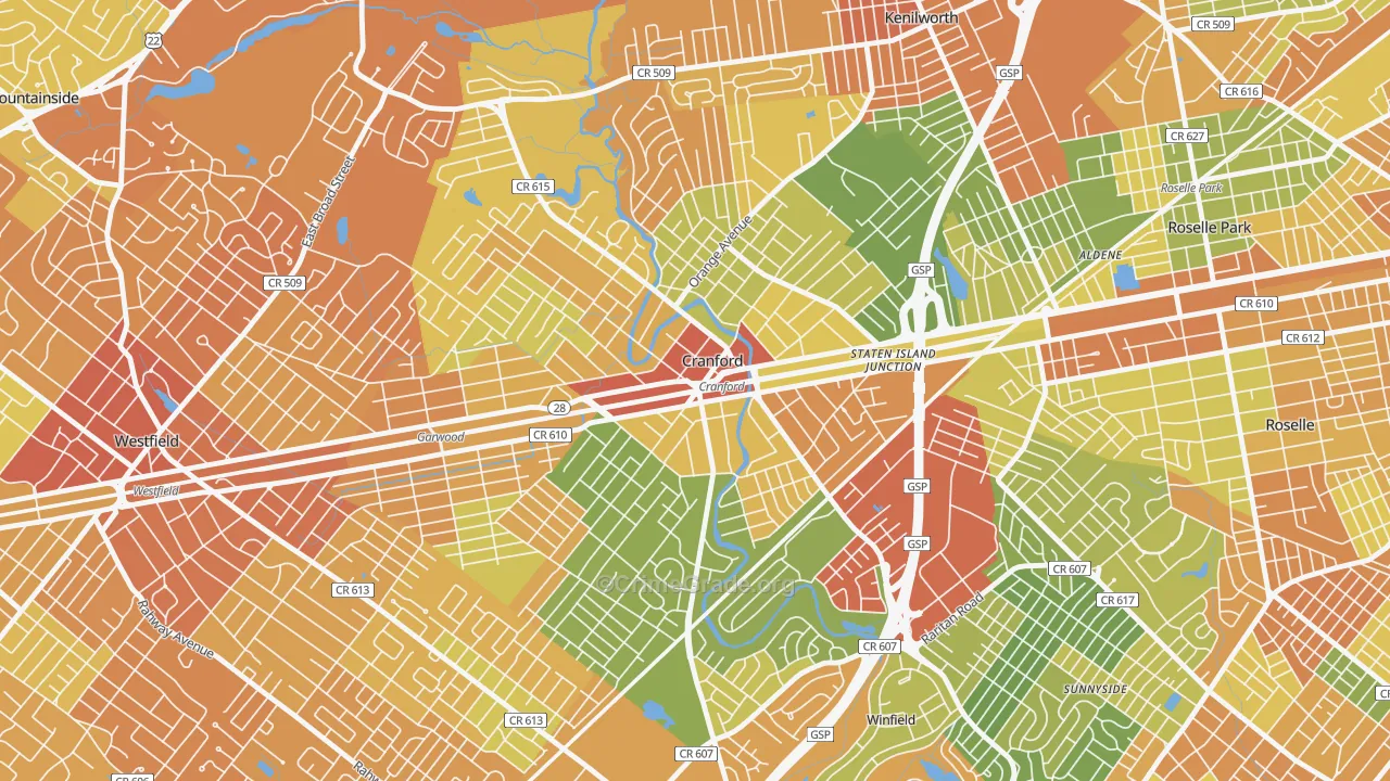 Cranford, NJ Map of Vandalism Rates