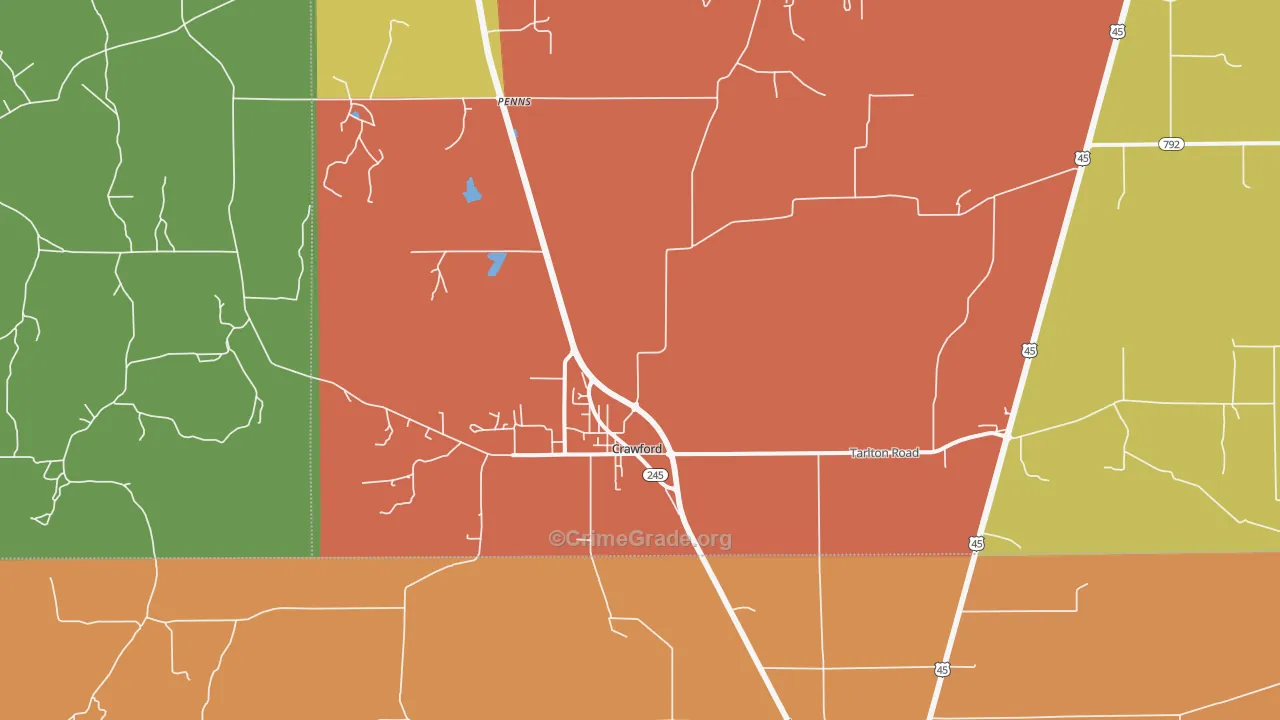 Crawford, MS Map of Vandalism Rates