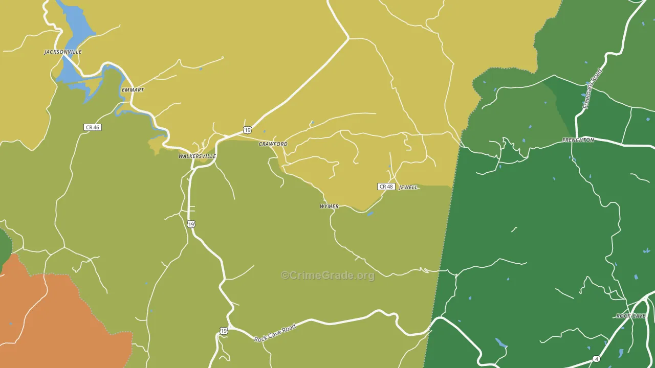 Crawford, WV Map of Vandalism Rates