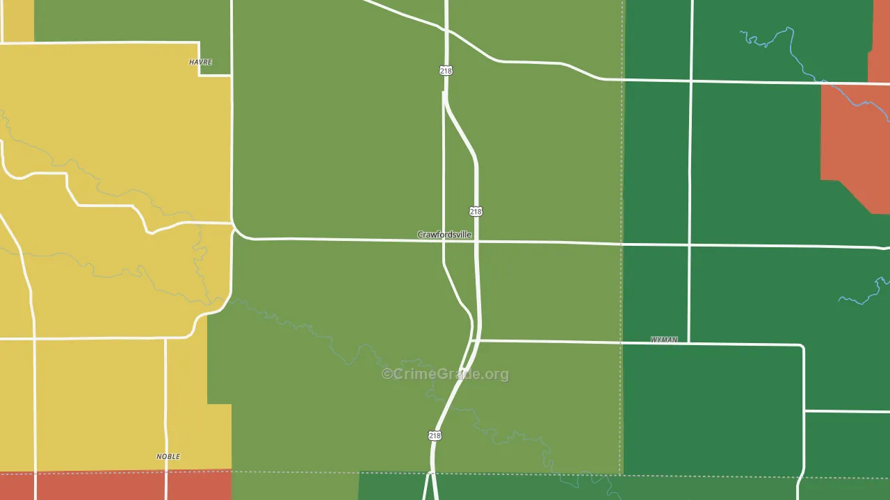 Crawfordsville, IA Map of Vandalism Rates