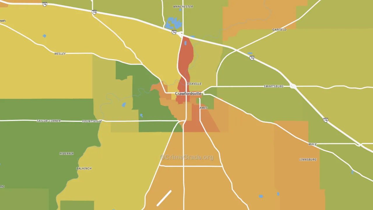 Crawfordsville, IN Map of Vandalism Rates