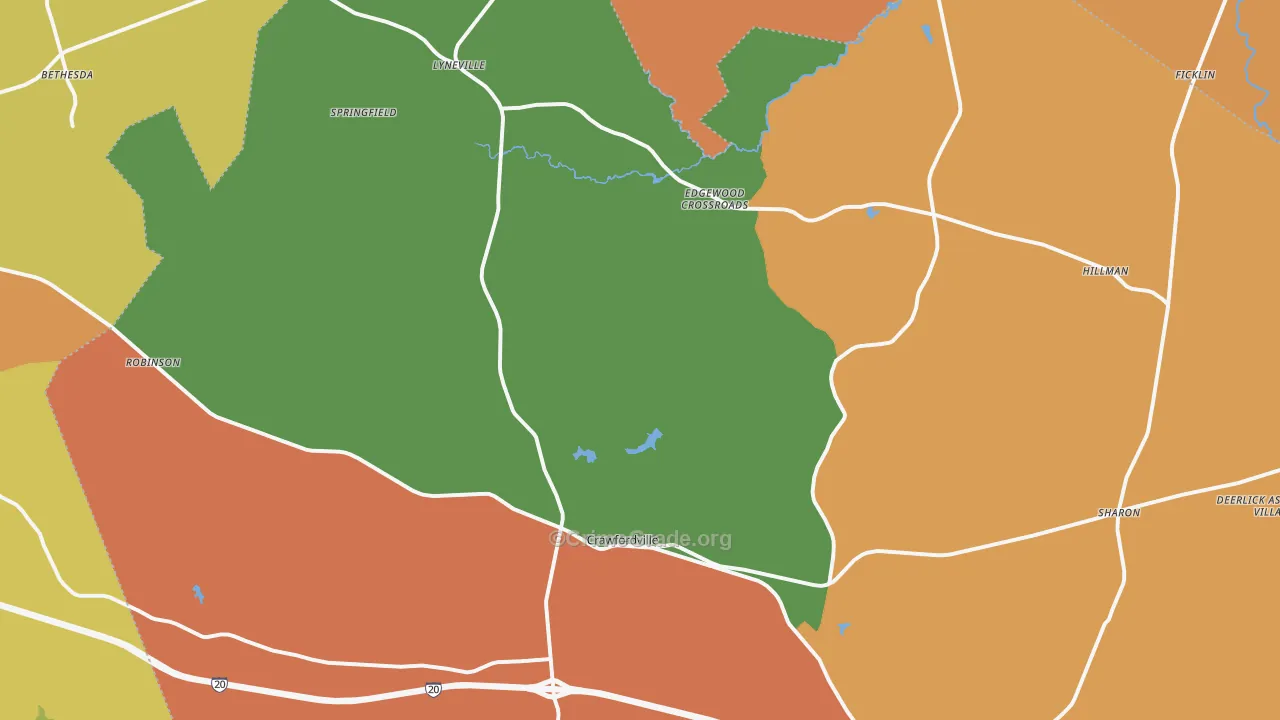 Crawfordville, GA Map of Vandalism Rates