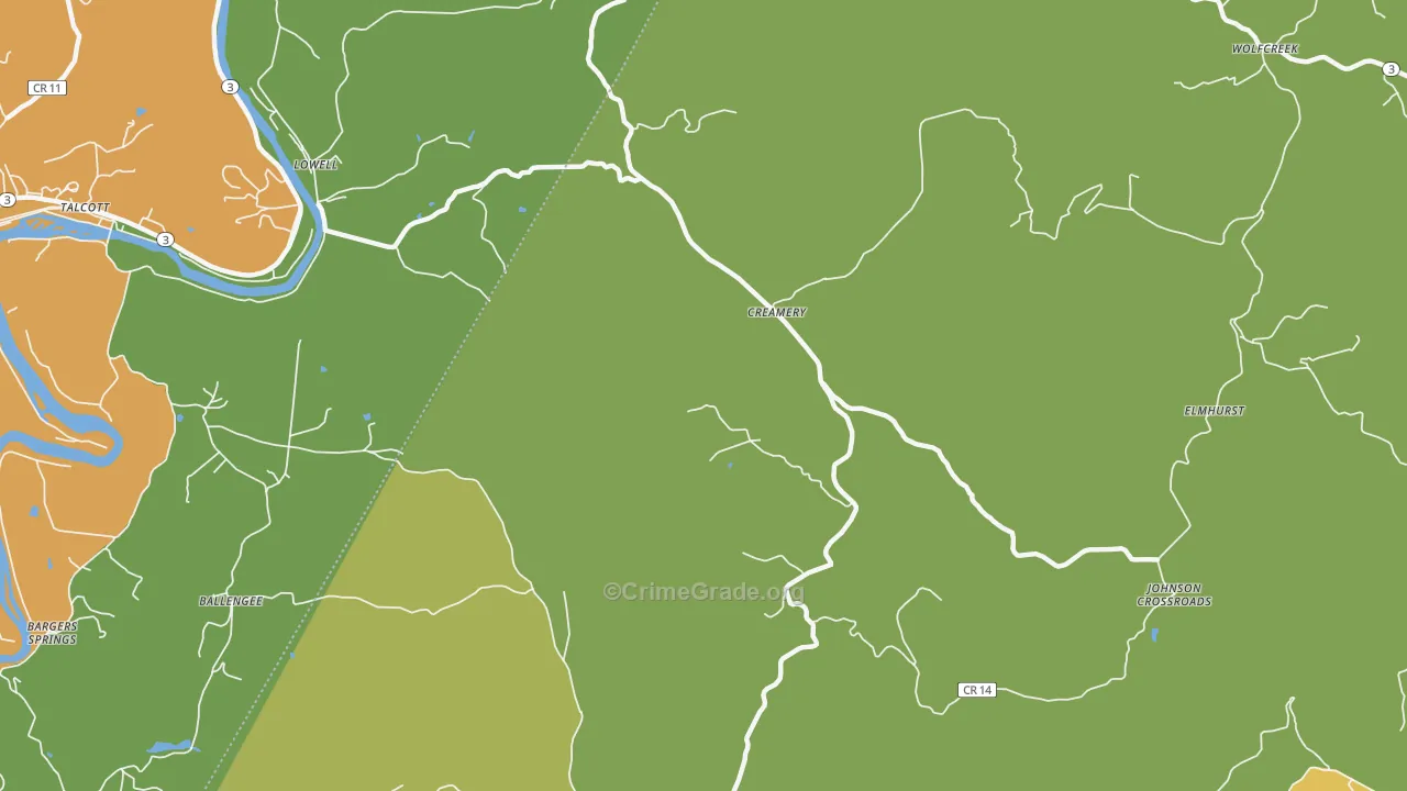 Creamery, WV Map of Vandalism Rates