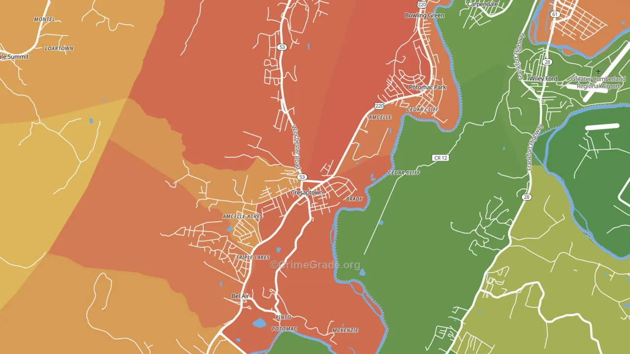 Cresaptown, MD Map of Vandalism Rates